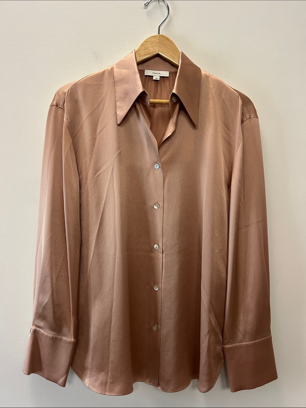 Vince 100% Silk Button-Down Shirt in Blush